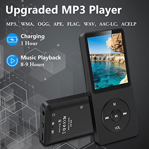 64GB MP3 Player with Bluetooth 5.0, ARCELI Portable MP3 with FM Radio, Voice Recorder, Video Play, E-Book, Build-in Speaker, Expandable Up to 128GB, Ideal for Sport, Black (Headphones included)