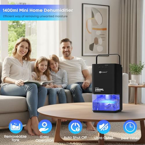 ​Puremate1​400Ml Electric Dehumidifier With Ultra Quiet & Auto Shut Off 7 Colorful Led Portable Mini Dehumidifier ​For Damp, Mould, Moisture In Home,For Wardrobe, Bathroom, Bedroom, Garage - 9