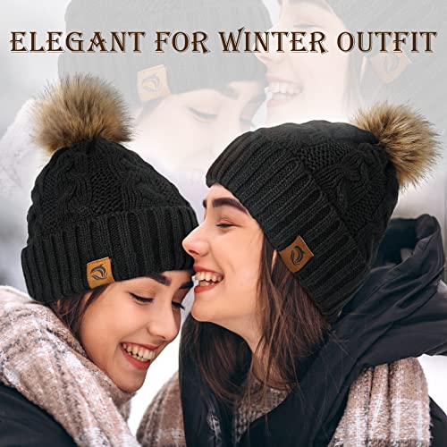 Winter Beanie Hats Gifts For Women - Christmas Stocking Stuffers Birthday Gifts Unique For Women Teens Girls Black Warm Knit Beanies Hat With Fur Pom Fashion Skull Cap Slouchy For Ladies Unisex Adults #TOP4
