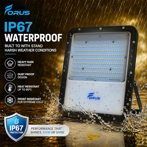 Image of Forus 200W LED Flood Light - 4 Yr Warranty, IP67 Waterproof Outdoor LED Lights, High Mast Light, Halogen Floodlight for Factory, Garage, Parking, Field, Garden, Shop, Warehouse, Tent, Yellow - 1Pc