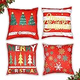 4 Piezas Fundas de Almohada Navideñas 45x45 cm Fundas navideñas para Cojines Almohada de Lino de Algodón Cojines de Navidad SofasDecorativos Navideñas para Interior,Oficina,Dormitorio,Coche,Invierno
