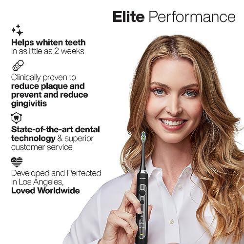 Image of Aquasonic Elite Ultra-Whitening Toothbrush - ADA Accepted Power Toothbrush - 8 Proflex Brush Heads & Travel Case - 50,000 VPM Motor & Wireless Charging - 5 Modes w Smart Timer (Black)