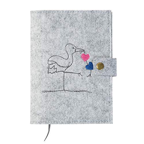 Funda para cartilla de embarazo, diseño de cigüeña (color a elegir), con cierre de botón a presión gris Color gris claro. Talla:Storch Cover