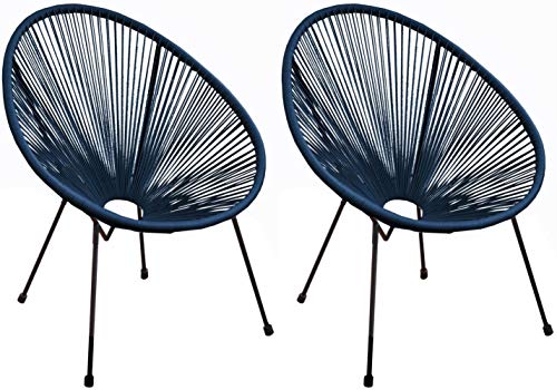 Proloisirs Fauteuil Fil de Jardin en métal et résine tressée Rio (Lot de 2) (Bleu Pétrole)
