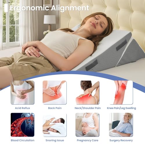 Image of Sasttie Wedge Pillow for After Surgery, Adjustable Bed Wedge Pillow Headboard for Acid Reflux, Sleeping, Neck & Back Support, with Removable Cover, Dark Grey & White