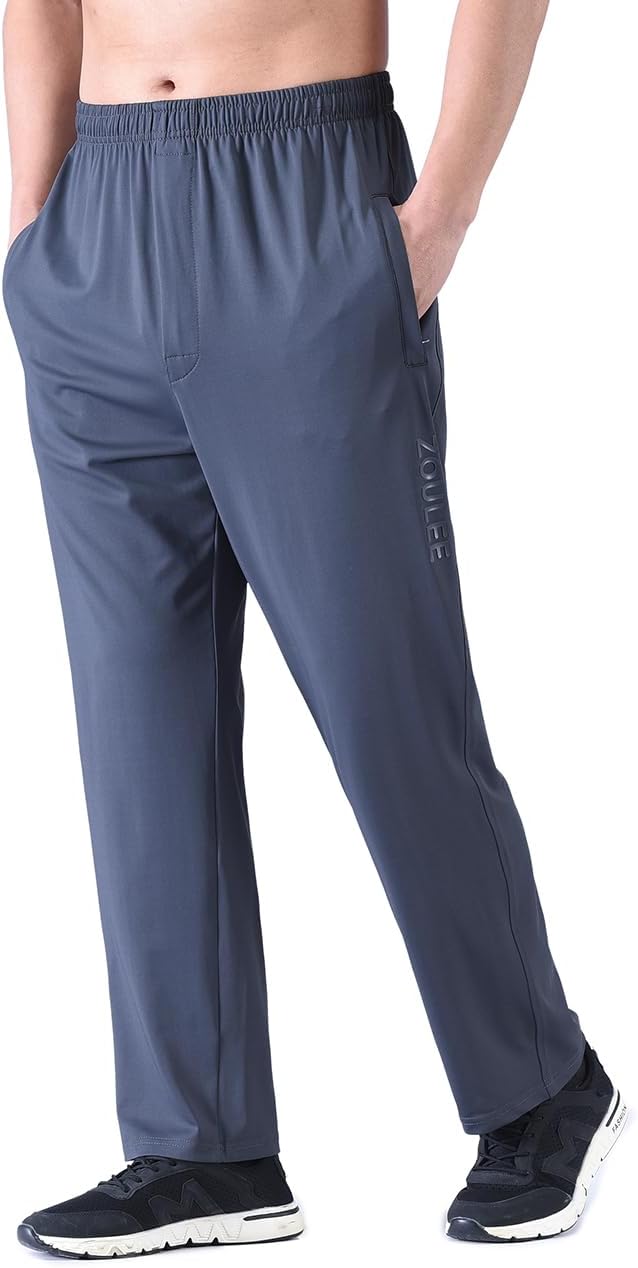 Zoulee New Men's Front Zipper Fly Open-Bottom Sweatpants Jogger Pants - Image 3