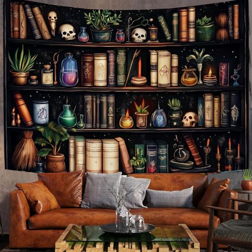 Tapisserie gothique bibliothèque marron foncé pour déco salon