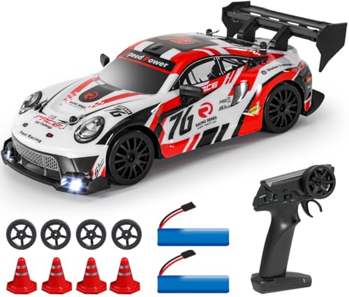 KAIMIO 1:24スケールRCドリフトカー4WD 2.4GHz 30KM/H高速レーシングスポーツおもちゃの車、LEDライト、レースとドリフトホイール付き (8606-ホワイト) - KAIMIO - 商品画像