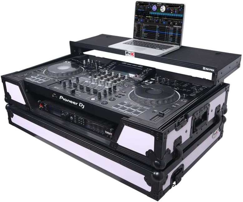 ProX XS-XDJXZ WLTWH ATA Flight Case For Pioneer XDJ-XZ DJ Controller with Laptop Shelf 1U Rack Space and Wheels – Black White