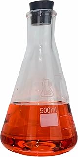 TN Lab Erlenmeyer Conical Borosilicate Glass Flask 500ml with Rubber Stopper