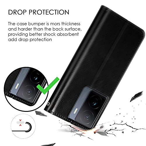 Image of WOW IMAGINE Shock Proof Flip Cover Back Case Cover for iQOO Z7 5G | iQOO Z7s 5G (Flexible | Leather Finish | Card Pockets Wallet & Stand | Black)