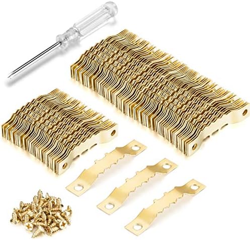 100 Sets Sägezahn-Bilderaufhänger Gold – Inkl. 200 Schrauben & Schraubendreher, Für Bilder & Kunst