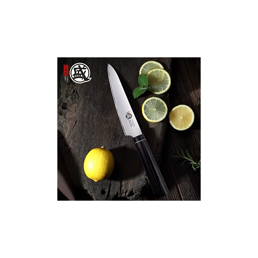 MITSUMOTO-SAKARI-55-inch-Japanese-Paring-Knife-Hand-Forged-Kitchen-Fruit-Knife-Professional-Japanese-Chef-Knife-G10-Handle-Gift-Box MITSUMOTO SAKARI 5.5 inch Japanese Paring Knife, Hand Forged VG-10 Small Kitchen Knife, Professional Fruit Knife for precise cutting (G10 Handle & Sandalwood Box)