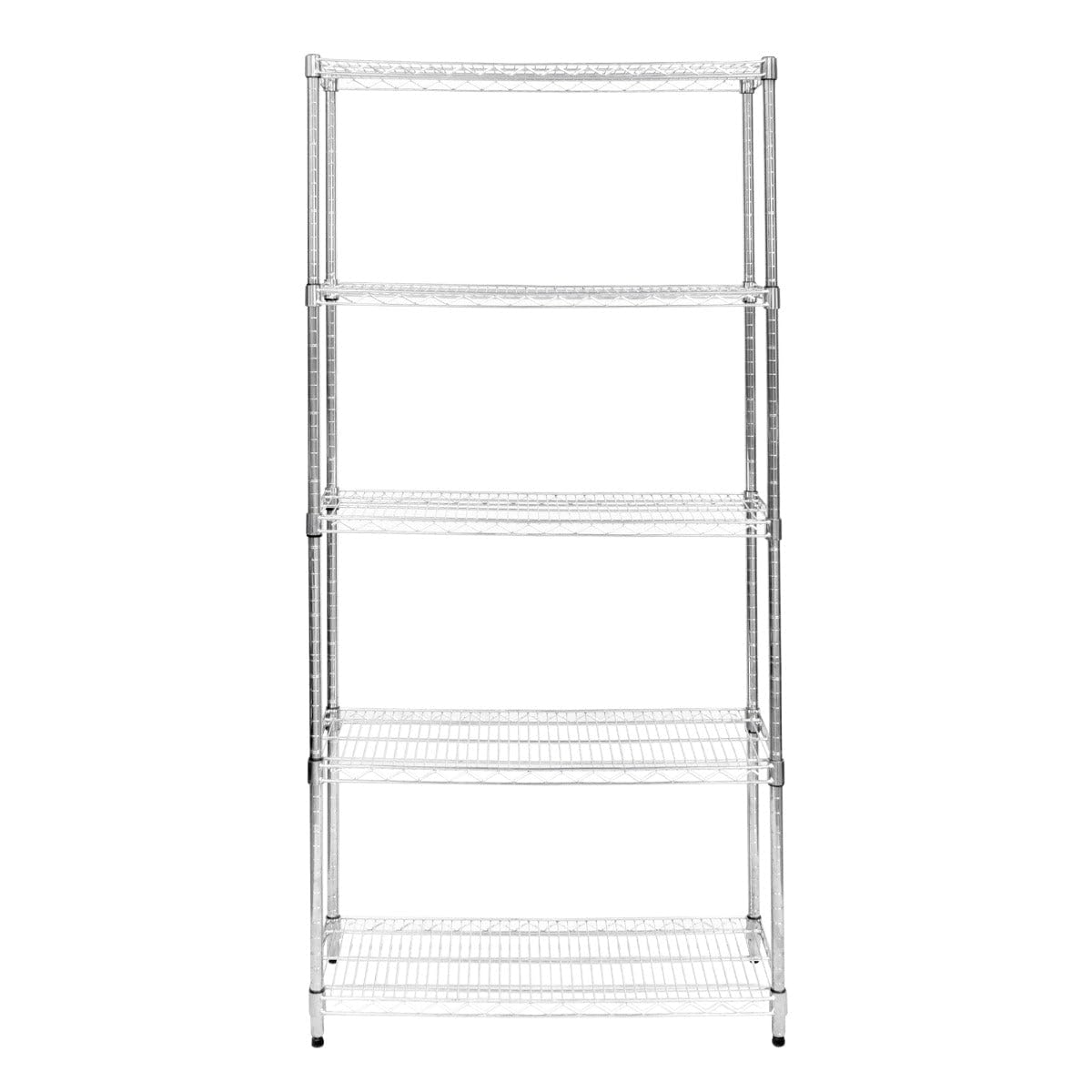 Wire Shelving Rack 5 Tier Metal Storage Unit Heavy Duty Free Standing Boltless Height Adjustable Shelves Levelling Feet Kitchen Office Garage Silver Chrome 1000kg Weight Capacity 45cm x 90cm x 180cm