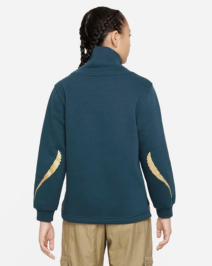 Nike Sportswear Club Fleece Girls Long-Sleeve Funnel-Neck Top (US, Alpha, Large, Regular, Deep Jungle/Metallic Gold)2
