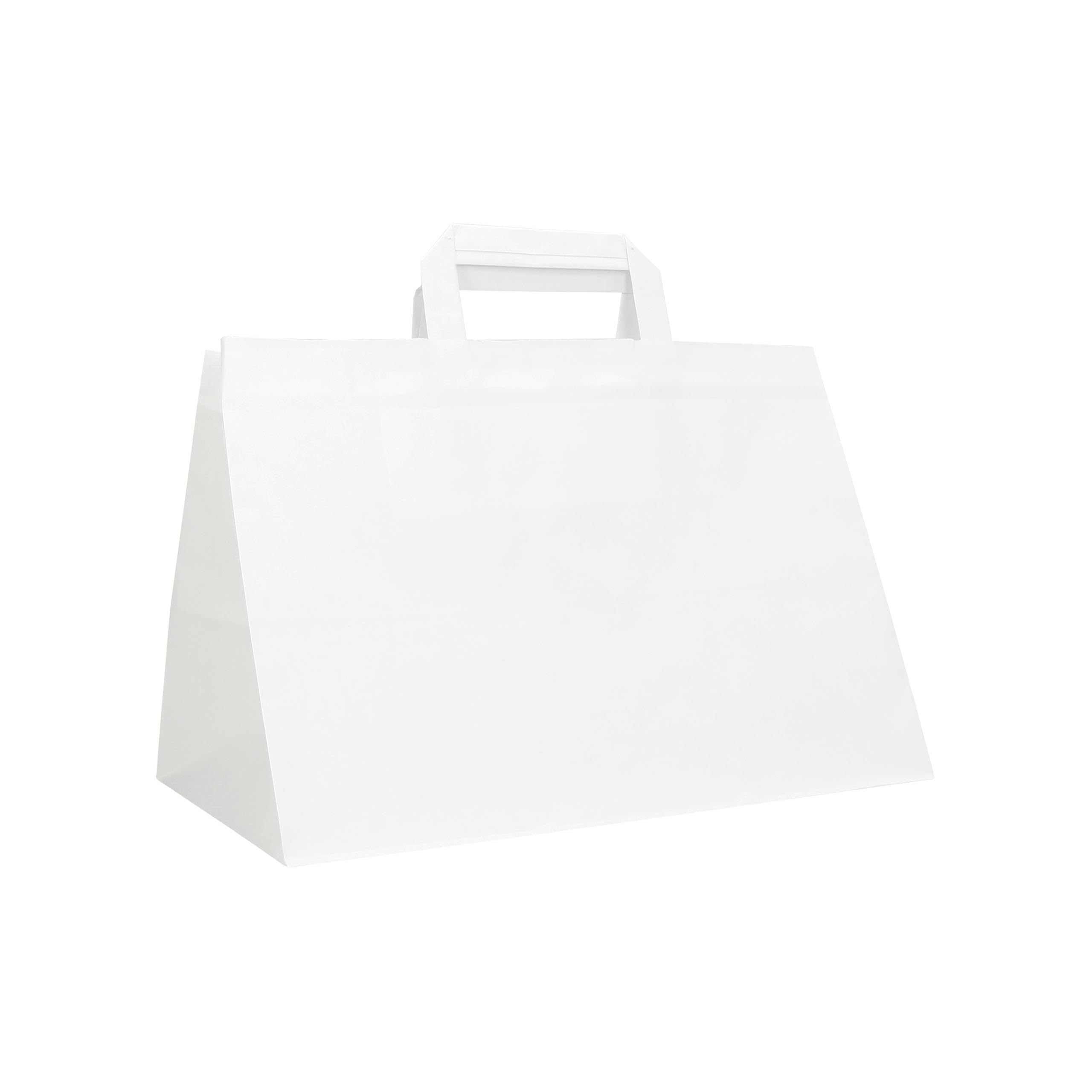 Mainetti - Sacchetti Fondo Largo, Delivery, Carta Kraft con manici, Maniglia Piatta, Buste Negozio, Borse Shopper Kraft Eventi - Scatola da 250 pezzi (Bianco, 28x17x32)