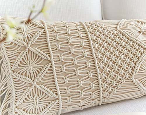 Blissblush Cream Beige Macrame Lumbar Pillow Cover 14X36, Farmhouse Body Lumbar Pillow Cover, Couch Bed Lumbar Throw Pillow Cover, Decorative Pillow For Bed(1 Piece, Cover Only, 14X36 Inch) #TOP6
