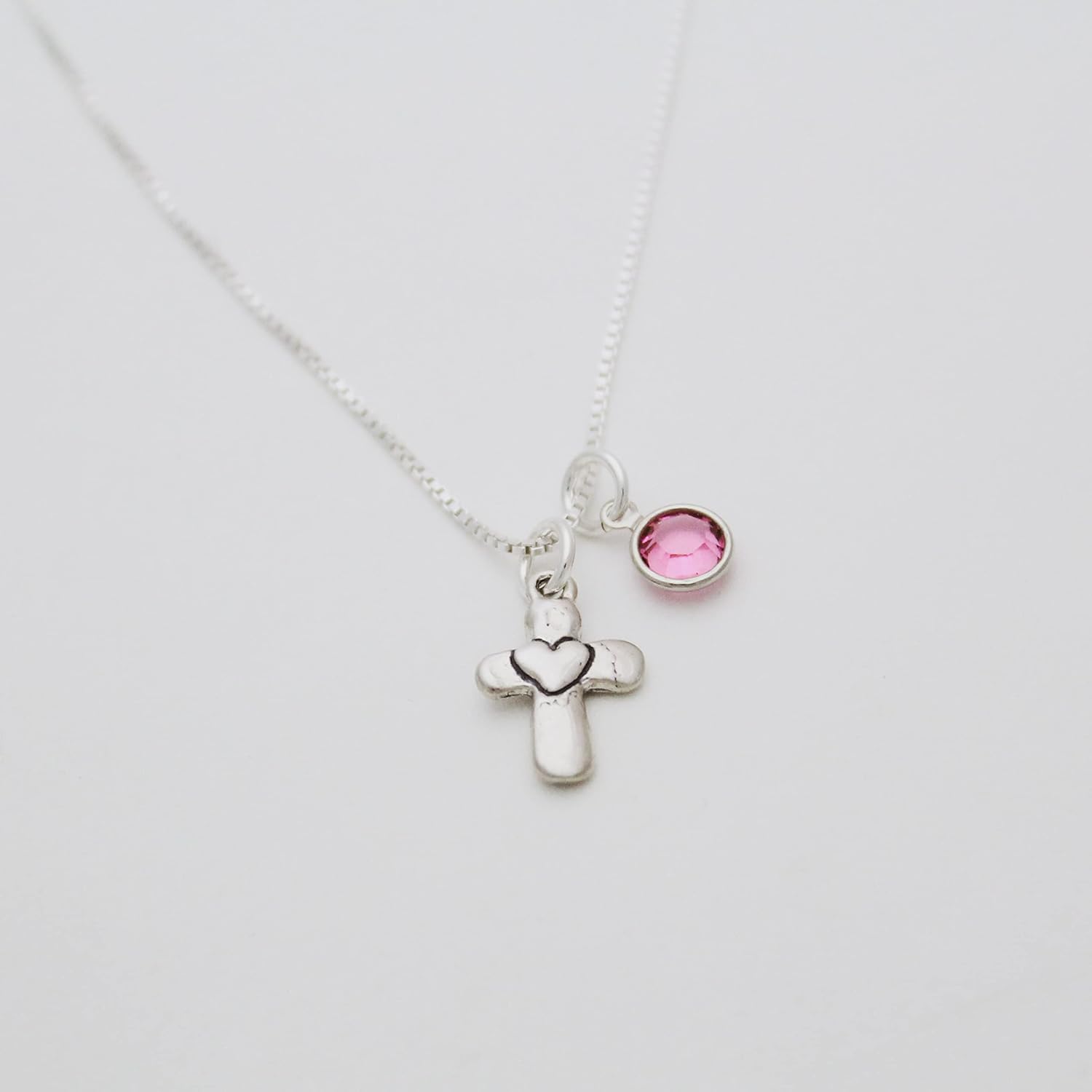 Cross Heart Necklace with Birthstone for Girls - Confirmation Gift - Holy Communion Jewelry - Sterling Silver Cross Necklace - Baptism Gift - Image 5