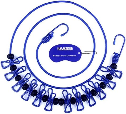 HAWATOUR Travel Clothesline, Portable Retractable Clothesline with 12pcs Clothespins for Indoor Laundry Drying, Outdoor Camping Accessories, Blue