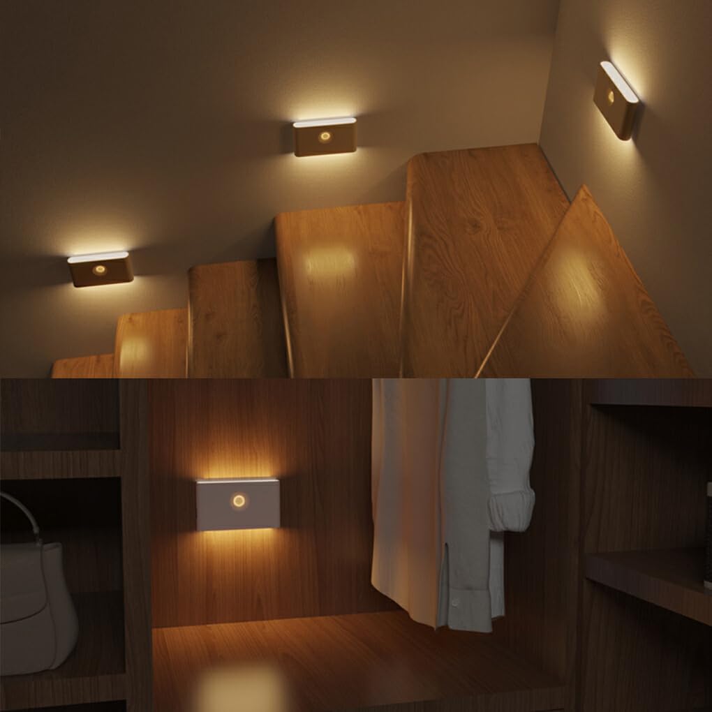 Luce Notturna con sensore Ricaricabile con modalità Fissa. Luci notturne a LED in ABS Ricaricabili e a Risparmio energetico, Confezione da 4