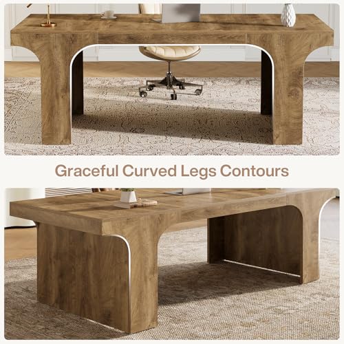 Image of Tribesigns 70.87 inch Executive Office Desk, Large Workspace Computer Desk, Modern Wooden Writing Table Simple Business Furniture with Arched Design for Home Office, Sturdy Room, Oak