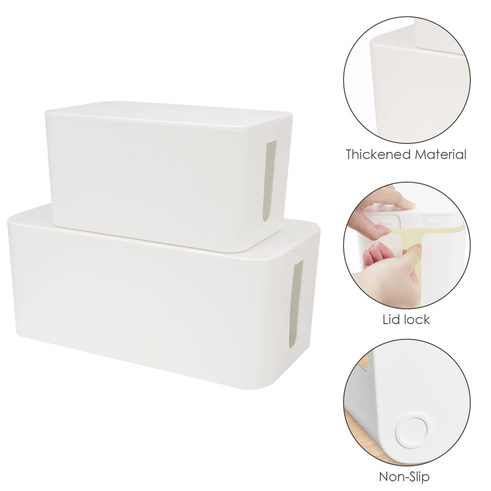 Juego de dos cajas de gestión de cables, caja organizadora de cables para ocultar el protector de sobretensiones en el escritorio o el suelo, caja organizadora de cables de computadora de TV con