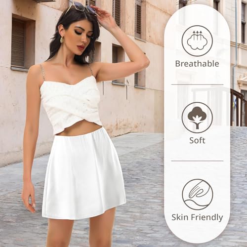 American Trends Satin Mini Skirts High Waisted Silk Skirts For Women Trendy Solid Color Short Skirt White Small thumb #2