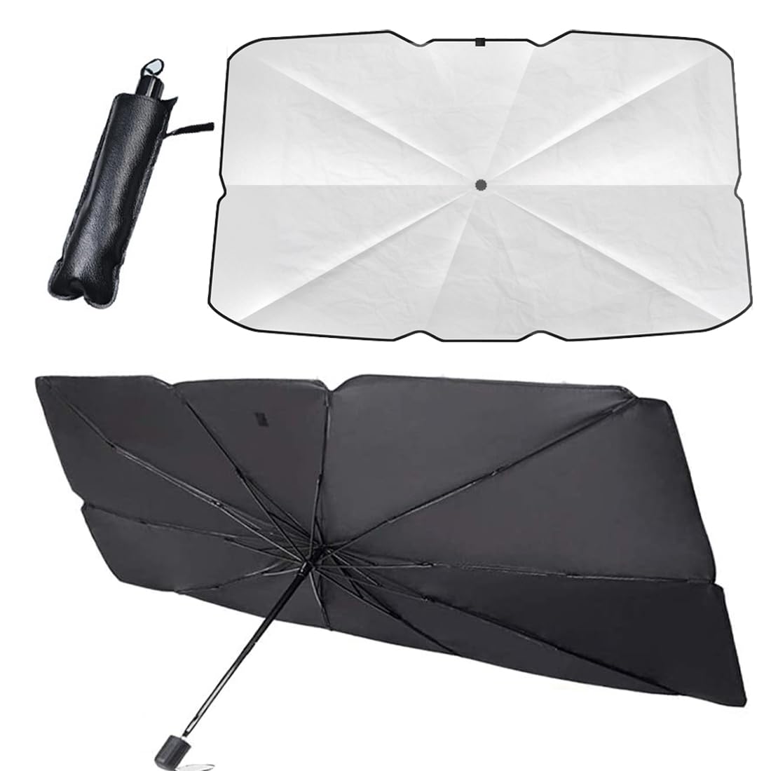Amindz Paraguas Parasol Coche，Parasol Coche Delantero, Parasol Plegable Coche con Anti UV Rayos,bloquea el 99,9% de los Rayos UV, para Coche, SUV, camión, camión, (140 x 80cm)