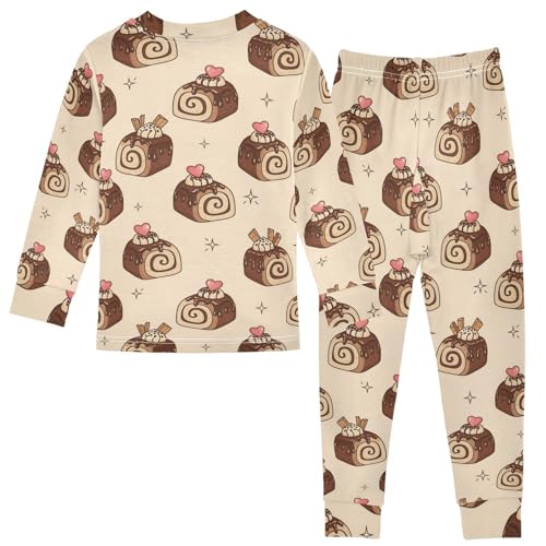 Pajama Sets Long Sleeve Sweet Roll Cake Pattern Soft Comfy Sleepwear 2 Piece PJS 3-8T3