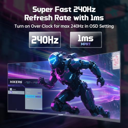 Image of Hikers 34 Inch UWQHD 240Hz Curved Gaming Monitor, Curved Ultrawide Computer Monitor with 2xHDMI 2.1 & 2xDP 1.4, 21:9 PIP /PBP Fast VA, 131% sRGB AI Crosshair (G34H1Q Pro, Includes One HDMI 2.1 Cable)