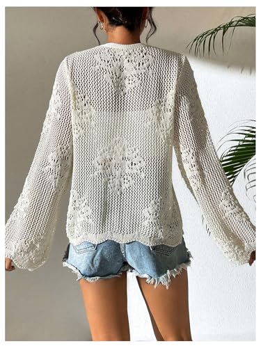 Floerns Women's Tie Front Crochet Lightweight Long Sleeve Cardigan Sweaters Boho Beach Hollow Out Lace Cover Up2