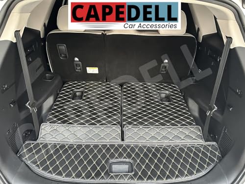 Image of Premium 7D Boot /Trunk Mats Compatible for Mahindra XEV 9s||Luxury Leather Double Layered mats||Complete Set ||100% Waterproof and Washable (Black with Golden)
