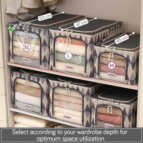 Image of HOKIPO Folding Storage Box and Organiser for Clothes, 600D Oxford Fabric Storage Box, Ash Mirage - Extra Large Pack of 1 (AR-6490-GRY)
