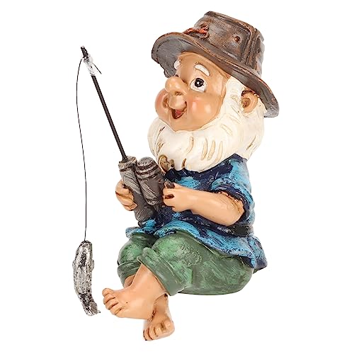 Fockety Gnome de Pêche en Résine - Statue Décorative pour Jardin, Piscine et Bassin - Ornement Intérieur/Extérieur pour Cour