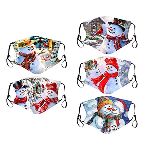 Preisvergleich Produktbild 5 Stück Mundschutz Multifunktionstuch Weihnachts Druck Christmas BandanaMaske Waschbar Wiederverwendbar Stoffmaske Mund-Nasen Bedeckung Verstellbar Atmungsaktiv Halstuch Schals für Herren Damen