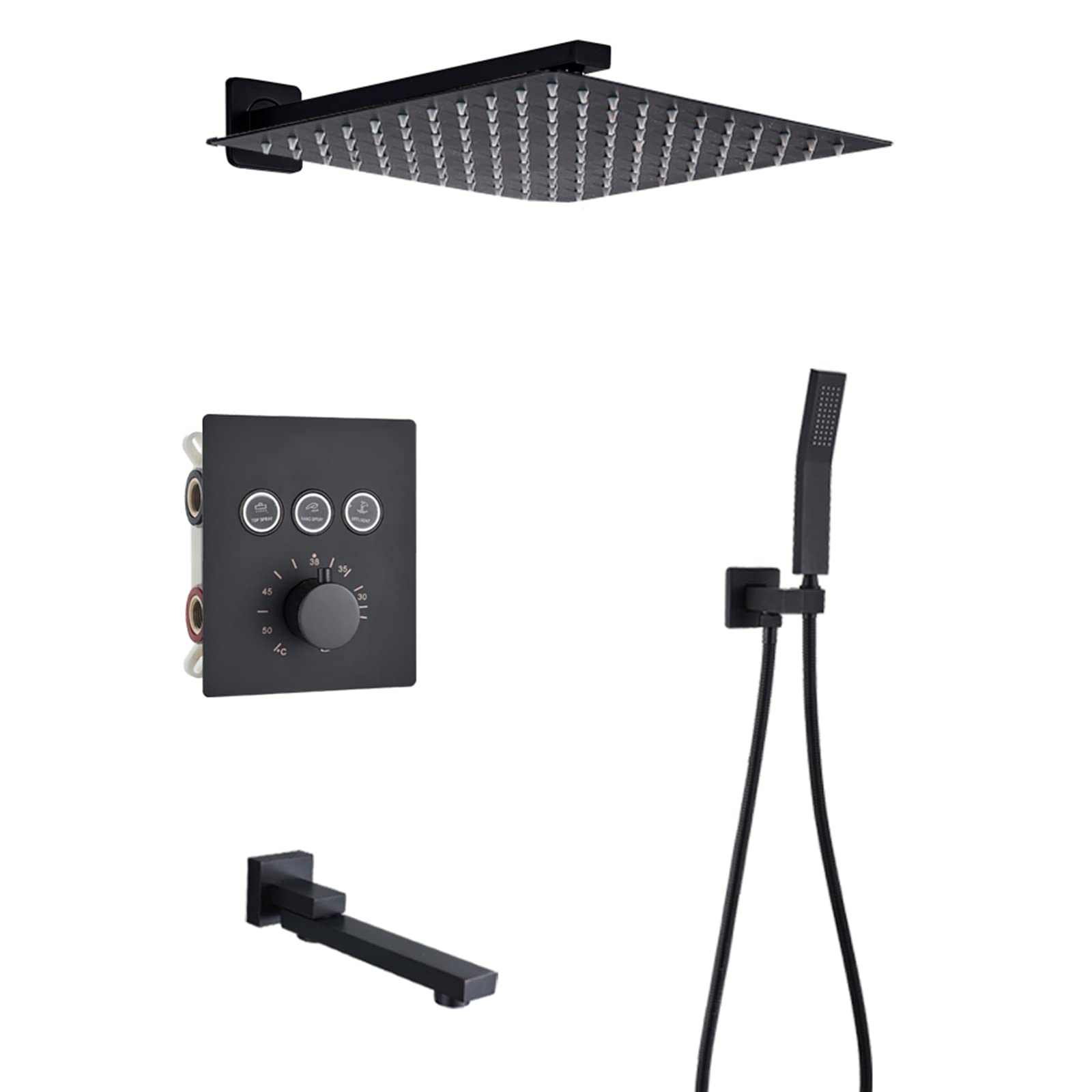 Robinet de douche thermostatique noir mat encastré avec effet pluie