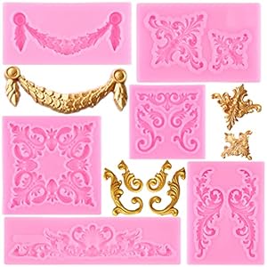 Mujiang Baroque Fondant Molds Curlicues Scroll Lace Silicone Mold Filigree Mold For Sculpted Flower Cake Border Decoration Cupcake Topper Candy Polymer Clay Chocolate Gum Paste Set Of 6