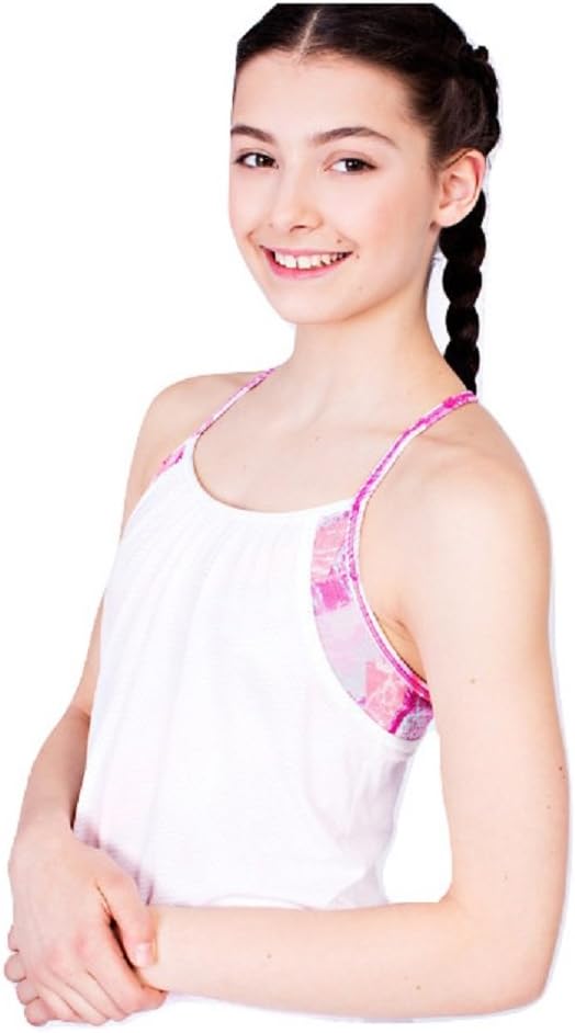 Lululemon Ivivva White/Pink Fireworks Double Dutch Tank Build in Bra in Place Size 8