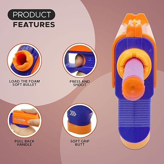 Image of Mini Foam Dart Blaster Gun Toy for Kids, Safe Soft Bullet Shooting Action Toy for Indoor Outdoor Play, Birthday Return Gift for Boys & Girls Age 3-10 Years