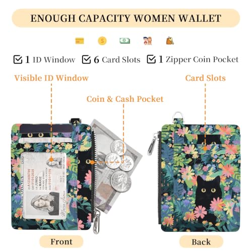 Image of Hancynir Black Cat Slim Wallet Women Credit Card Holder, Cute Small RFID