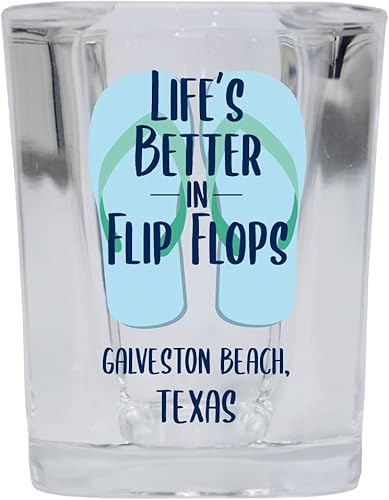 R and R Imports Galveston Beach Texas Beach Souvenir - Vaso de chupito de base cuadrada de 2 onzas, paquete de 4