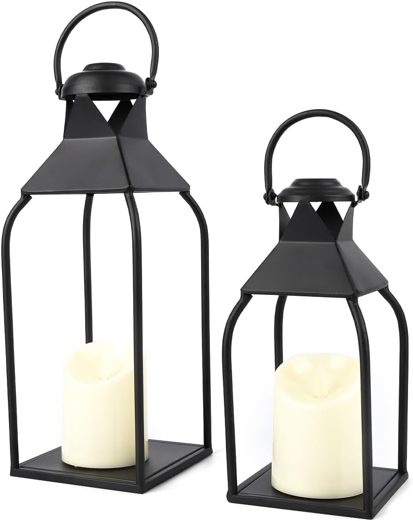 Modern Lantern Decor Indoor,Black Metal Lanterns Outdoor,Decorative Candles Lanterns for Living Room,Home,Farmhouse,Porch,Patio,Fireplace,Table,Floor,Fall,Christmas,Holiday