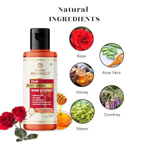 Image of Khadi Organique Rose & Honey Body Wash (SLS & PARABEN FREE) 210 ML