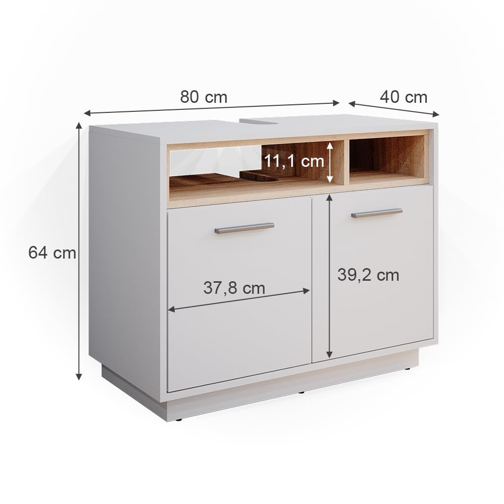 Vicco Szafka pod umywalkę "Beatrice", Biały, 80 x 64 cm | avec découpe pour siphon et espaces de rangement ouverts