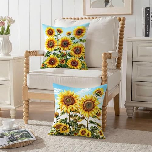 Housse coussin 60x60cm lot de 2 jaune imperméable vintage