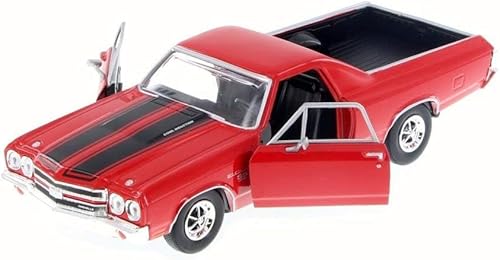 Motormax 1970 Chevrolet El Camino SS 396 Rojo con Rayas Negras 1/24 Modelo de Coche Diecast