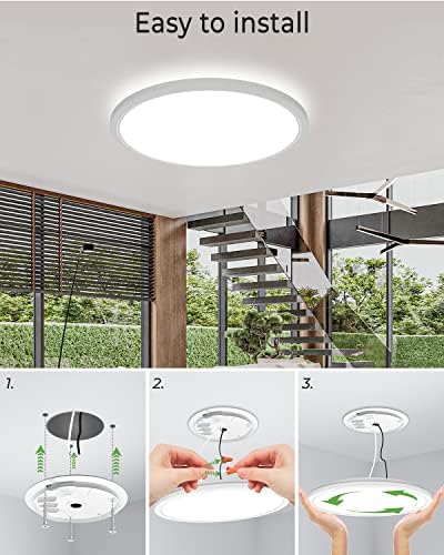 6 Pack 12 Inch LED Flush Mount Ceiling Light Fixtures, Zemty 28W 3200lm LED Ceiling Light, 3000k/4500k/6000K 3 Color Temperatures Selectable Ceiling Light for Bedroom Kitchen Dining Room (White) — view 7