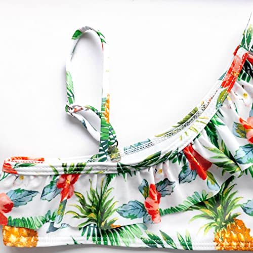 Image of QPANCY Girls One Shoulder Swimsuits Kids Two Piece Bathing Suits Ruffle Beach Swimwear