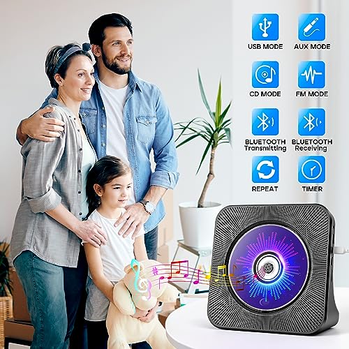Roadom KC-806 Desktop Cd Player With Speakers, Roadom Cd Players For Home, Portable Cd Player With Bluetooth Hi-Fi Stereo Sound,Remote Control,Supports Cd/Bluetooth/Fm Radio/U Disk/Aux/Timer/Repeat,Black thumb #1