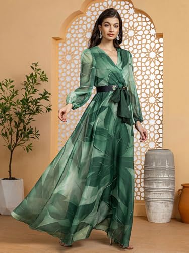 Image of TOLEEN Summer Casual Dresses for Women 2024 Spring Fashion Boho V Neck Long Sleeve Ruffle Floral Print Elegant Maxi Dress